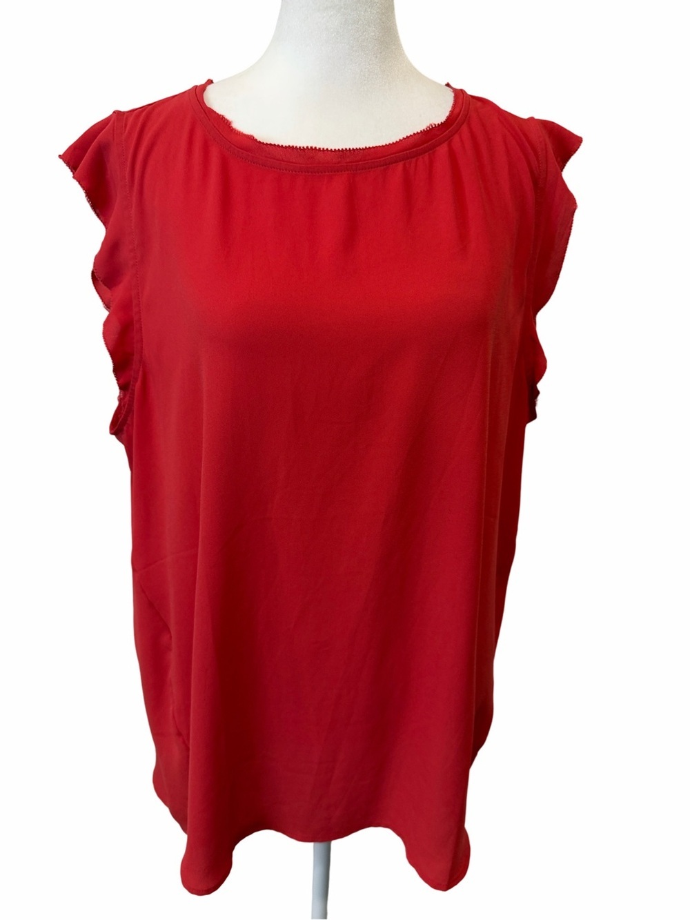 LOFT Women’s Reddish Coral Ruffle Sleeve Shell Top. Size XL.
